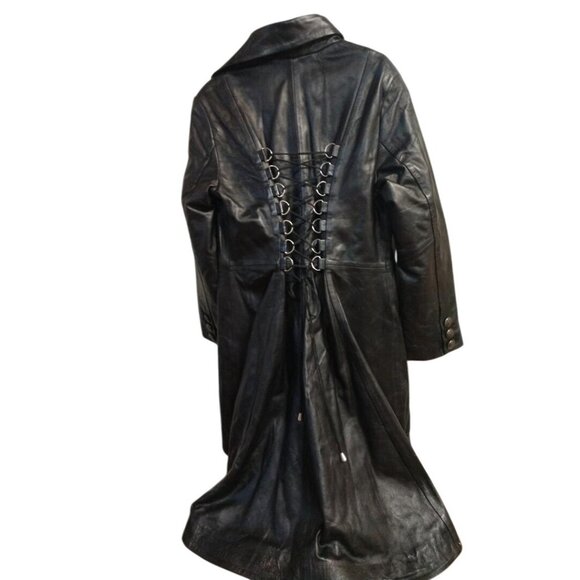 My Style 3XL Black Leather Victorian Gothic Coat W/Double-Breasted Buttons & Cor - Picture 2 of 13